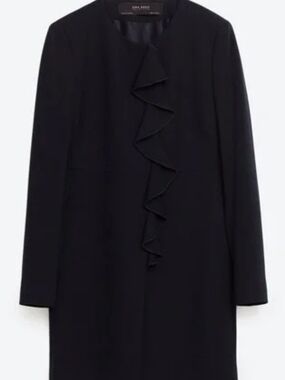 Zara Navy Ruffle-Front Blazer Jacket M